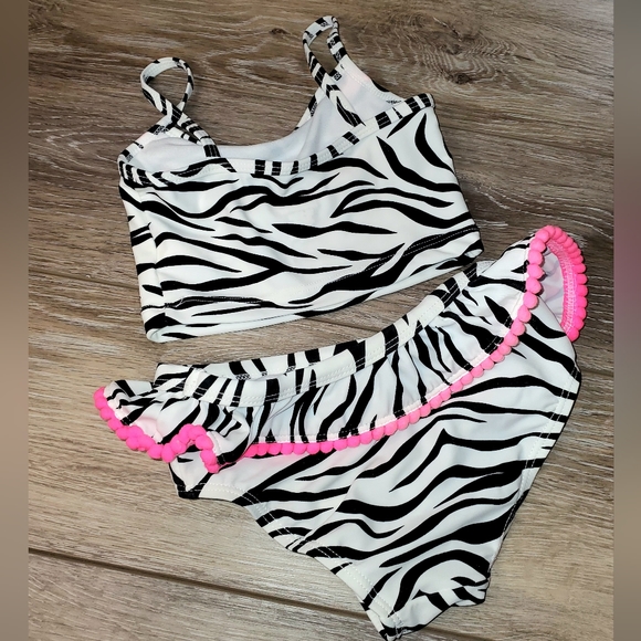 Baby's Koala Kids 2 pc. black/white/pink zebra print ruffled swimsuit 12-18 mos. - Picture 4 of 6